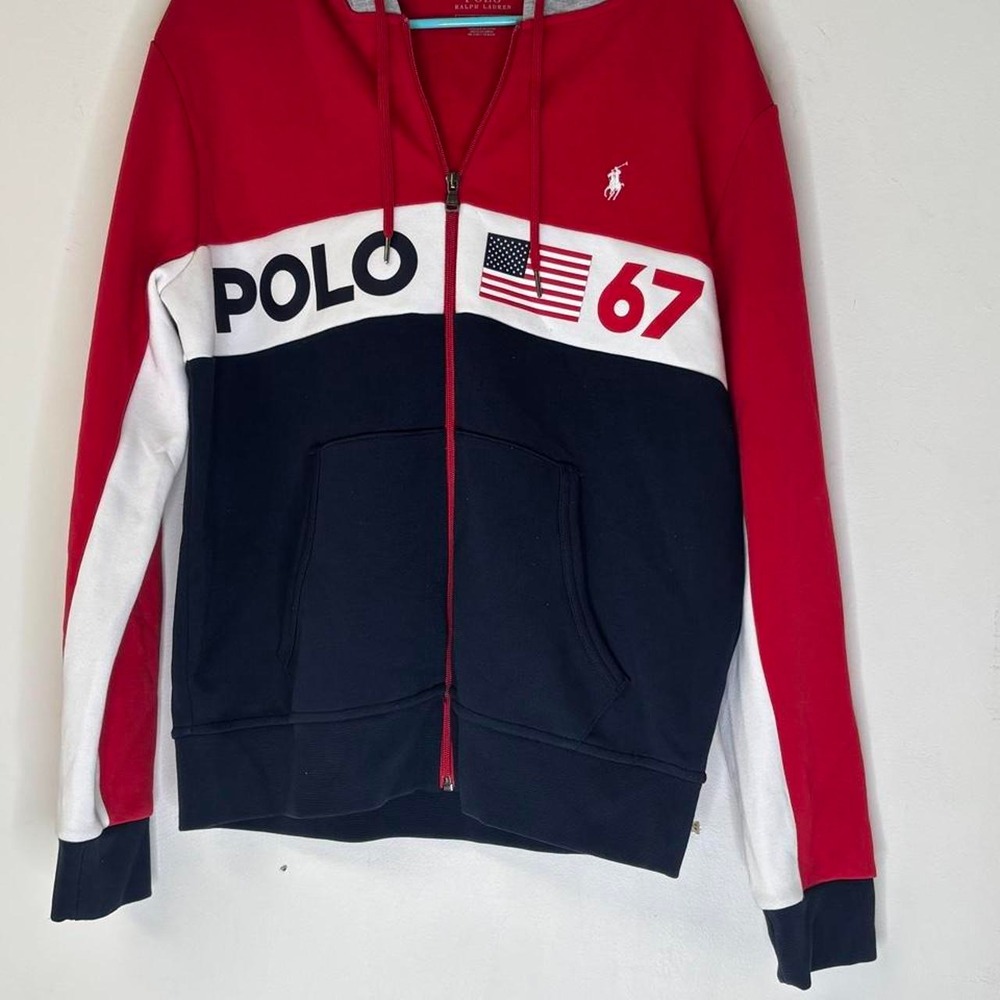 Polo Ralph Lauren Polo 67 USA Flag Colorblock Full Zip Hoodie Men's M